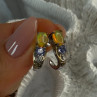 925 Sterling Silver Yellow Opal & Tanzanite Earrings Length 0.70 Inch