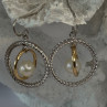Elegant Design 925 Sterling Silver Gold Plated Part Pearl Earrings Length 1.30