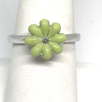 925 Sterling Silver Colorless Sapphire and Green Enamel 