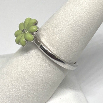 925 Sterling Silver Colorless Sapphire and Green Enamel 