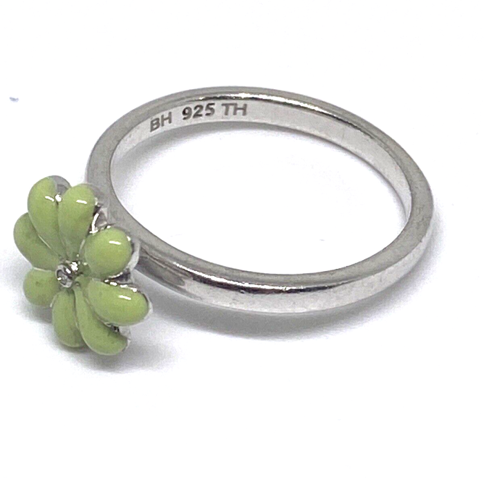 925 Sterling Silver Colorless Sapphire and Green Enamel 