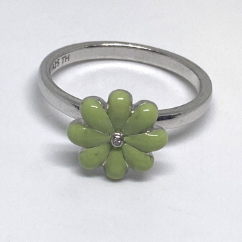 925 Sterling Silver Colorless Sapphire and Green Enamel 