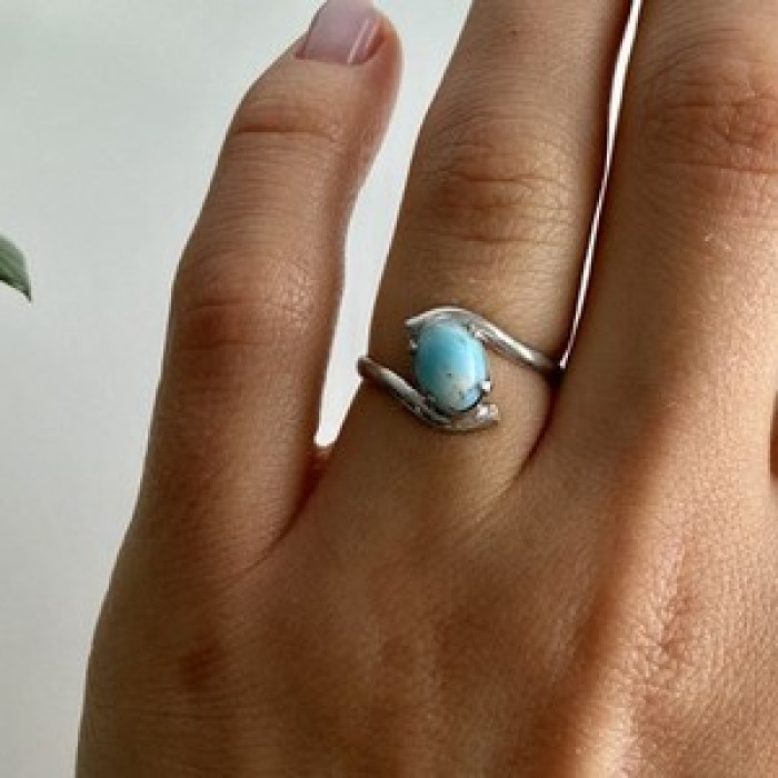 Vintage 925 Sterling Silver Larimar Ring Size 6.5