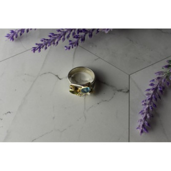 925 STERLING SILVER BLUE SPINEL, PEARL & PERIDOT RING SIZE 5.5