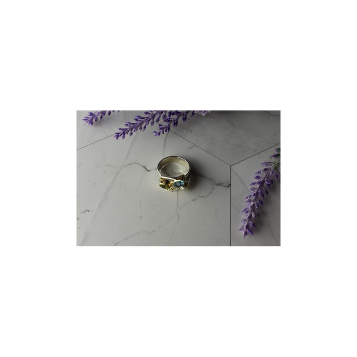 925 STERLING SILVER BLUE SPINEL, PEARL & PERIDOT RING SIZE 5.5