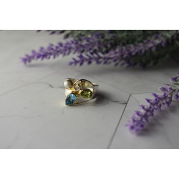 925 STERLING SILVER BLUE SPINEL, PEARL & PERIDOT RING SIZE 5.5