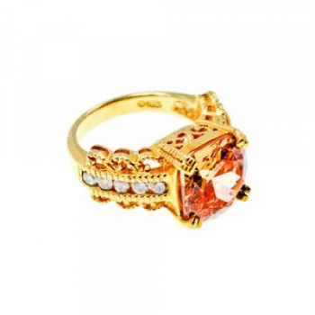 925 Sterling Silver Gold Plated Heliodor & CZ Ring Size 5.5