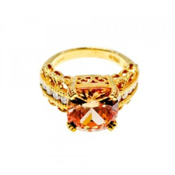 925 Sterling Silver Gold Plated Heliodor & CZ Ring Size 5.5