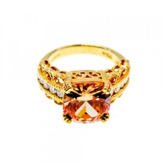 925 Sterling Silver Gold Plated Heliodor & CZ Ring Size 5.5