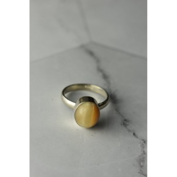 925 Sterling Silver Amber Ring Size 8.5