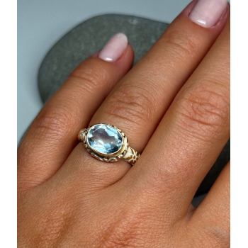 925 Sterling Silver Gold Plated Topaz Ring Size 6