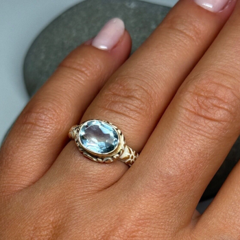 925 Sterling Silver Gold Plated Topaz Ring Size 6