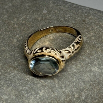 925 Sterling Silver Gold Plated Topaz Ring Size 6