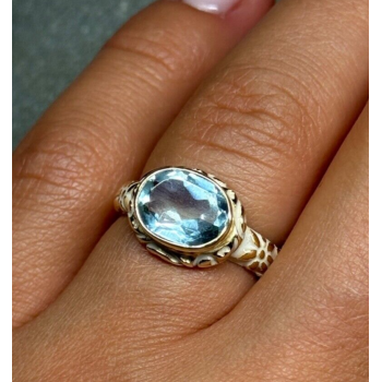 925 Sterling Silver Gold Plated Topaz Ring Size 6