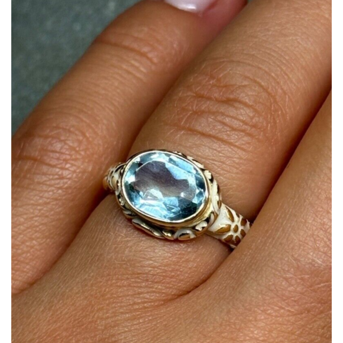 925 Sterling Silver Gold Plated Topaz Ring Size 6