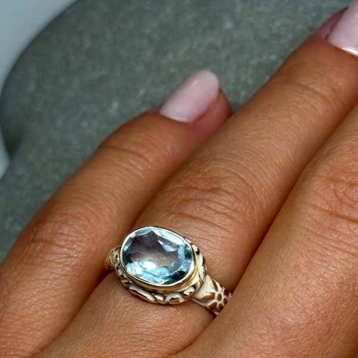 925 Sterling Silver Gold Plated Topaz Ring Size 6