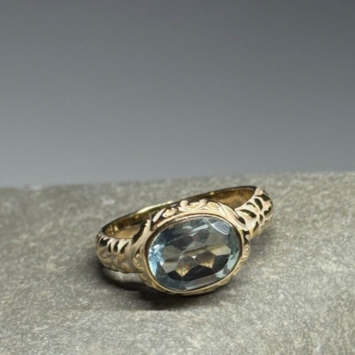 925 Sterling Silver Gold Plated Topaz Ring Size 6