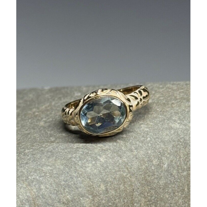 925 Sterling Silver Gold Plated Topaz Ring Size 6