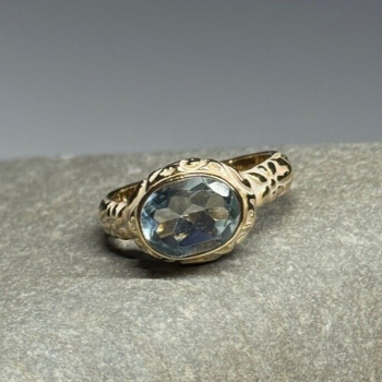925 Sterling Silver Gold Plated Topaz Ring Size 6