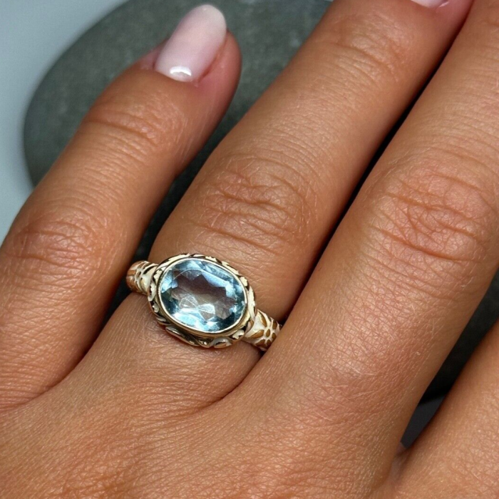 925 Sterling Silver Gold Plated Topaz Ring Size 6