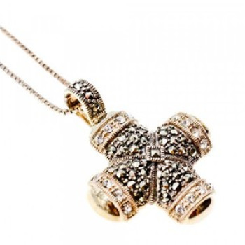 925 Sterling Silver CZ & Marcasites Chain With Cross