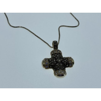925 Sterling Silver CZ & Marcasites Chain with Cross