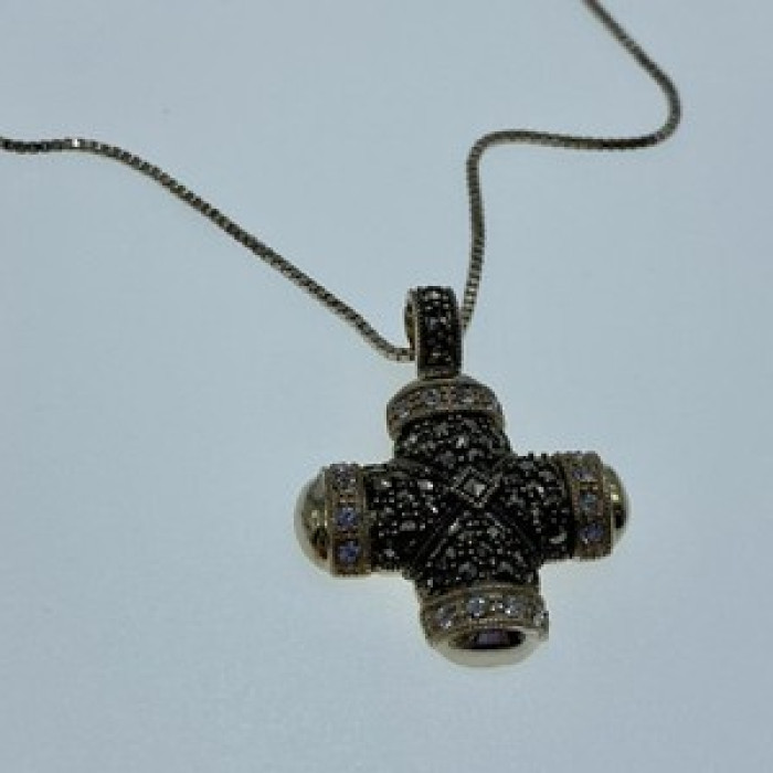 925 Sterling Silver CZ & Marcasites Chain With Cross