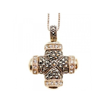 925 Sterling Silver CZ & Marcasites Chain with Cross