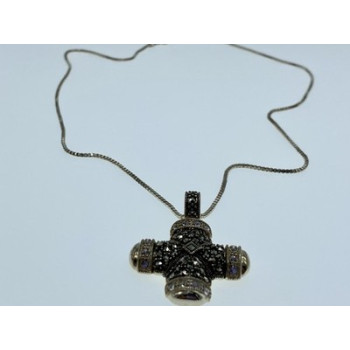 925 Sterling Silver CZ & Marcasites Chain with Cross
