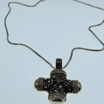 925 Sterling Silver CZ & Marcasites Chain With Cross