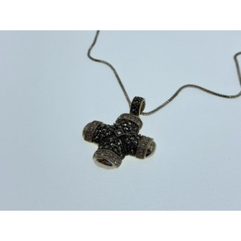 925 Sterling Silver CZ & Marcasites Chain with Cross