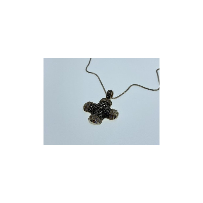 925 Sterling Silver CZ & Marcasites Chain with Cross