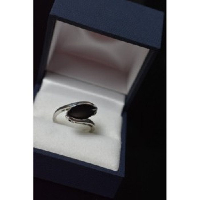 925 Sterling Silver Black Nephrite Ring Size 7.25