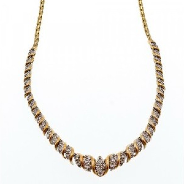 925 Sterling Silver Gold Plated Diamonds Necklace