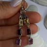 925 Sterling Silver Amethyst & Garnet & Citrine Earrings Length 2.30 Inch
