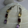 925 Sterling Silver Amethyst & Garnet & Citrine Earrings Length 2.30 Inch