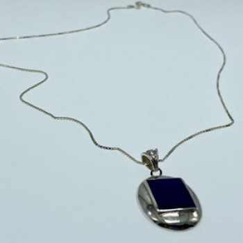 925 Sterling Silver Blue Enamel Chain With Pendant