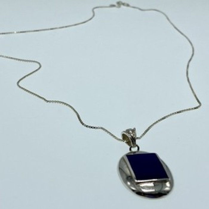 925 Sterling Silver Blue Enamel Chain With Pendant