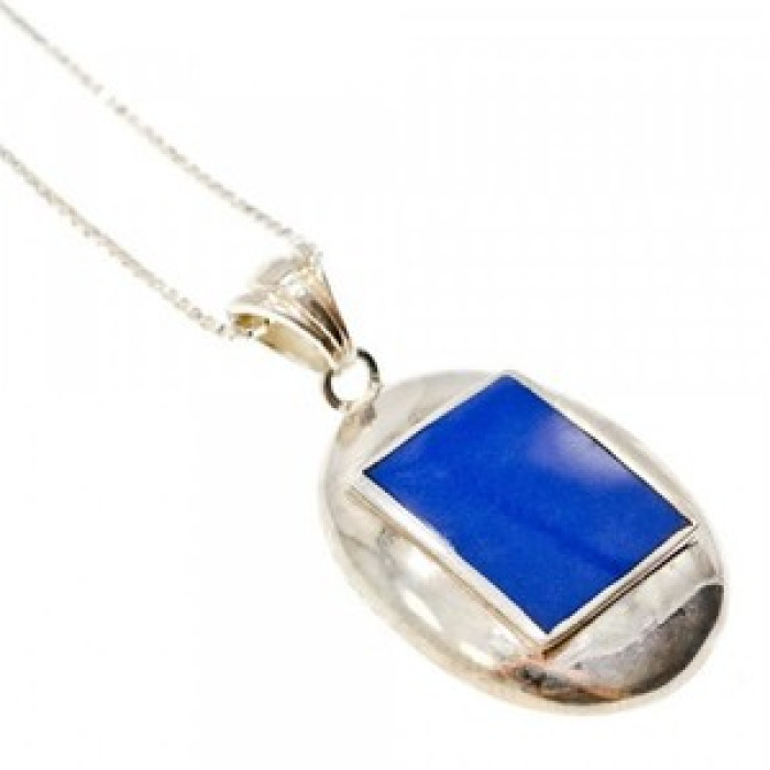 925 Sterling Silver Blue Enamel Chain With Pendant