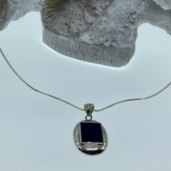 925 Sterling Silver Blue Enamel Chain With Pendant