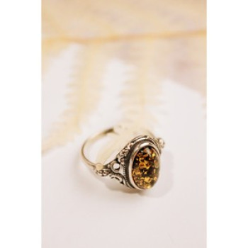 Vintage 925 Sterling Silver Amber Ring Size 7