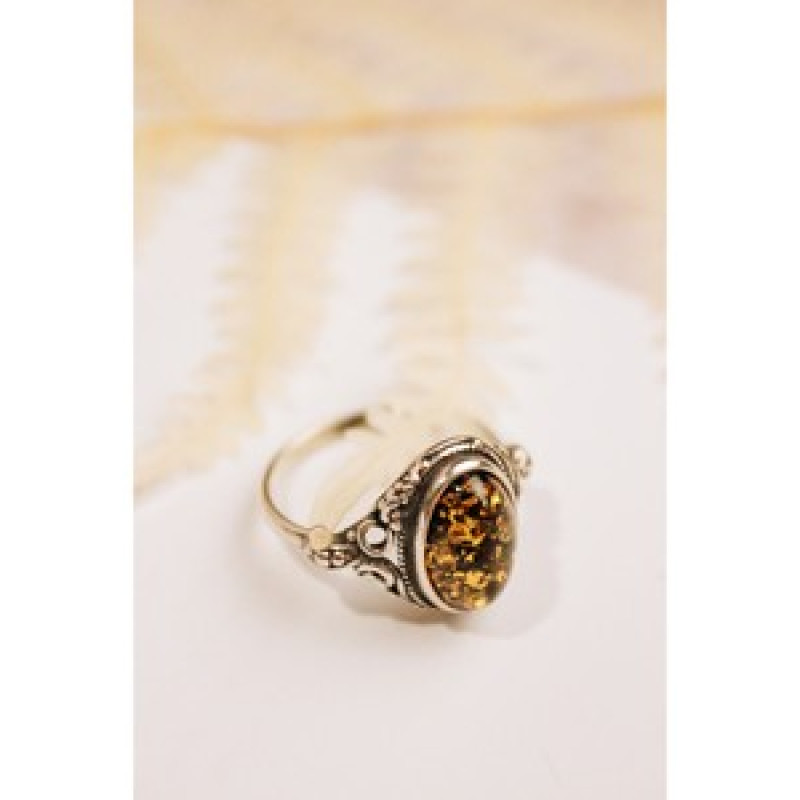 Vintage 925 Sterling Silver Amber Ring Size 7
