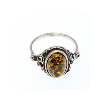 Vintage 925 Sterling Silver Amber Ring Size 7