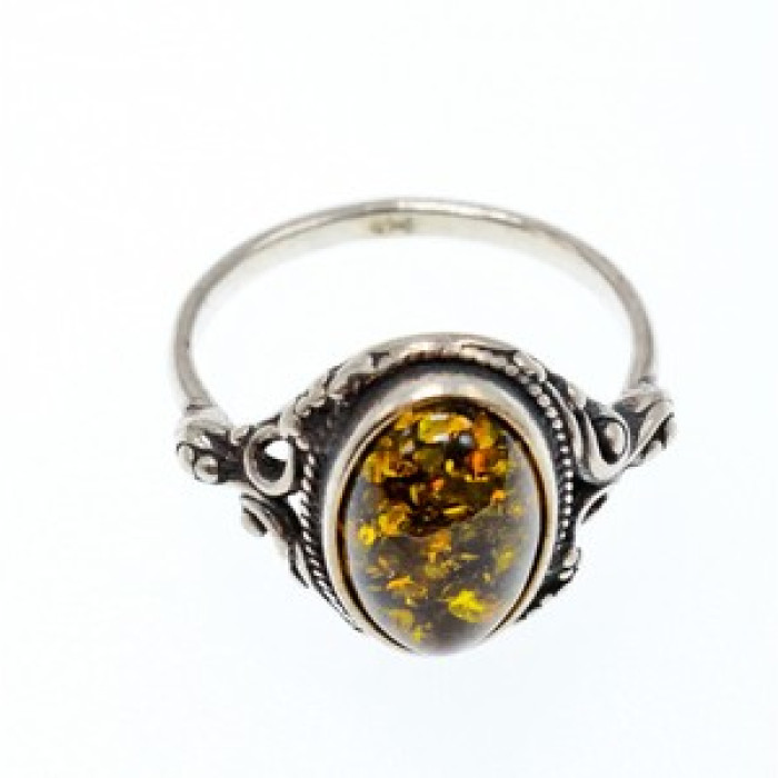 Vintage 925 Sterling Silver Amber Ring Size 7