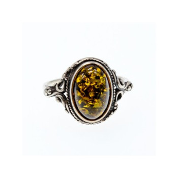 Vintage 925 Sterling Silver Amber Ring Size 7