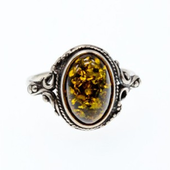 Vintage 925 Sterling Silver Amber Ring Size 7
