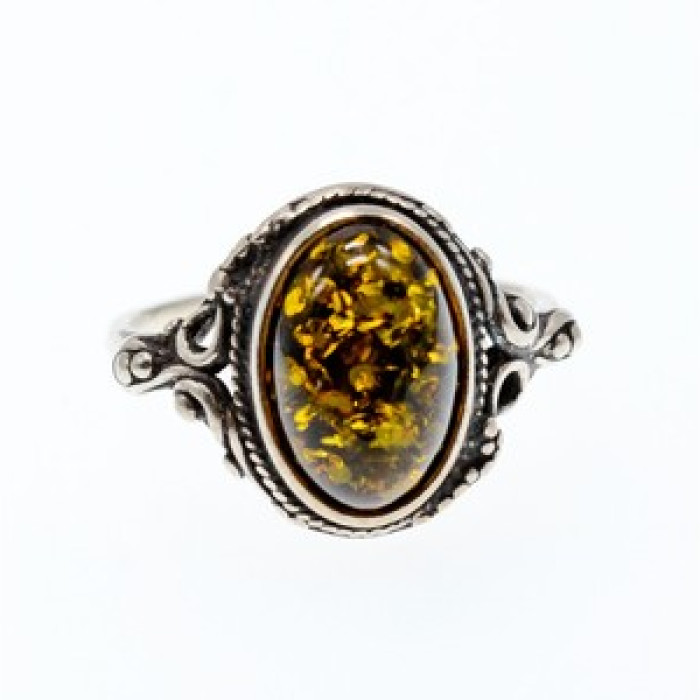 Vintage 925 Sterling Silver Amber Ring Size 7