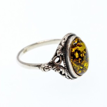 Vintage 925 Sterling Silver Amber Ring Size 7