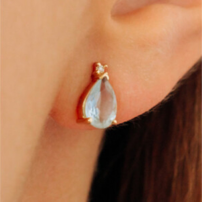 14K Yellow Gold Topaz & Diamond Earrings