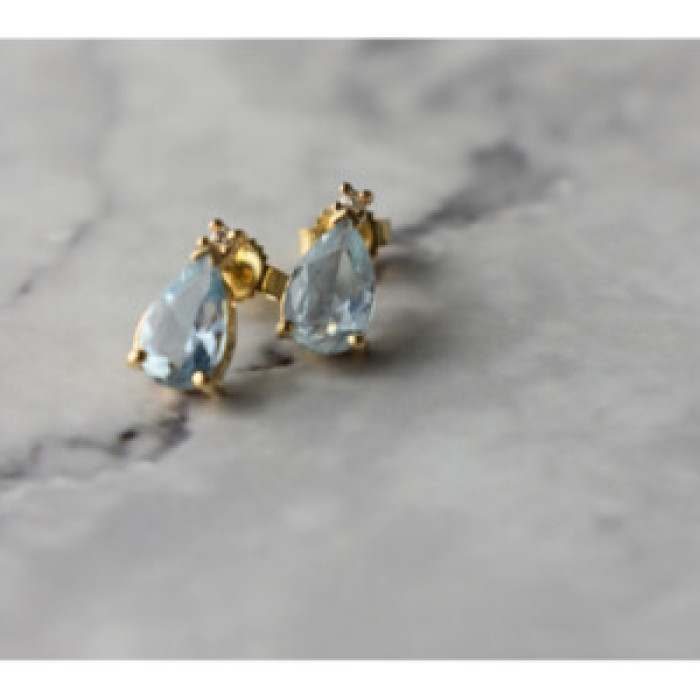 14K Yellow Gold Topaz & Diamond Earrings